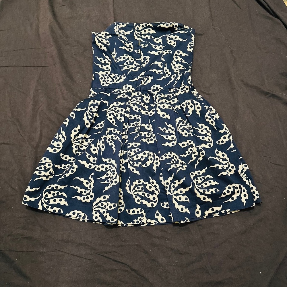 French Connection  Tunic Paisley strapless A-line Dress Indigo Blue size 4